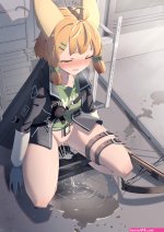 rune dualhart kroos arknights kroos the keen glint arknights arknights absurdres highres 1girl ahoge animal ears animal print bag black footwear black jacket black panties black shorts blue gloves blush bow bow