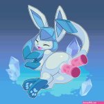 kemocamotli glaceon creatures company game freak nintendo pokemon animated 1girl abstract background anal animal hands ass ass juice blue eyes blue hair blue sclera closed eyes colored sclera cum cum in ass