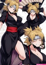 temari naruto black kimono fishnet legwear eyebrows visible through hair closed eyes