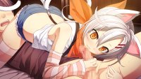 animal ears catgirl cat smile censored chima cura game cg handjob lose male monobeno multiple tails penis scarf tail thighhighs wet