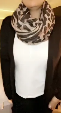 Big tits popping out of a sexy black scarf. Flash em or lose em baby!