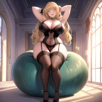 Smiling Open Mouth Sexy Naughty Green Eyes Lingerie Big Ass Very Thick Obese 1 4 Sitting Down Absurdres Blush 1 2460377453
