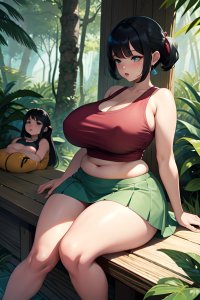 Anime Chubby Huge Boobs 60s Age Shocked Face Black Hair Pixie Hair Style Dark Skin Comic Jungle Front View Sleeping Mini Skirt 3673828269411963640