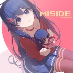 saw272 kind mita miside mita miside miside absurdres commentary highres 2girls bad anatomy bad neck blue eyes blue hair blue skirt chibi choker closed mouth collarbone copyright name hair ornament hairclip lips