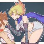 gepicgenn phosphora pit kid icarus kid icarus kid icarus uprising nintendo 1boy 1girl angel wings blonde hair breasts brown hair crop top large breasts short hair shorts sleeveless wings