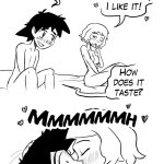 dark gargo ash ketchum serena pokemon creatures company game freak nintendo pokemon pokemon anime pokemon xy absurdres highres 10s 1boy 1girl 4koma ahegao comic cum fellatio hetero kiss monochrome oral short hair -