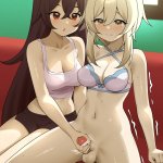 ryle genshin impact amber genshin impact lumine bottomless bra censored futanari handjob