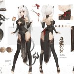 lucy pyre indie virtual youtuber artist request highres second-party source 1girl cleavage cutout clothing cutout demon girl demon horns demon tail full body horns leotard long hair multiple views pelvic curtain red