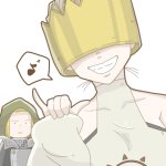 arthur boyle haumea en039en no shouboutai 1boy 1girl blonde hair breasts crown faceless faceless female firemen grin hand up hood nervous sidelocks smile standing