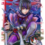 ai shou kunimitsu ii namco tekken tekken 7 tekken 8 highres 1girl black and red and purple hair fox mask kitsune marks mask ninja purple eyes
