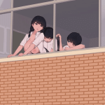 pepper0 akiyama fumika pepper0 original animated animated gif character request highres slideshow animation tagme 1girl 2boys age difference balcony behind cover black hair blush bottomless breasts brick wall cum cum in pussy
