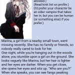 Marina freshly turned vampire jumpy sub bi Male female and futa allowed. Read kink list on