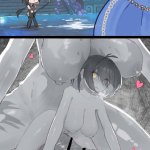cuora artist lorelei wuthering waves rover wuthering waves wuthering waves highres ! !! 1futa 1girl 2koma all fours anger vein animal penis bar censor black hair blush breasts breath censored colored inner