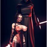 NSFW full color uncensored Star Wars oppai hentai cartoon porn art of Rey and Kylo Ren big tits erotic illustration.