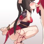 sparkle honkai: star rail honkai: star rail honkai series black footwear commentary request commission highres second-party source 1futa 1girl arms behind back bare shoulders bdsm black choker black hair black sash blush