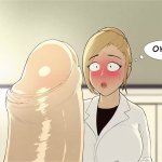 Shy Futanari letting a doctor take care of her cum-packed dong