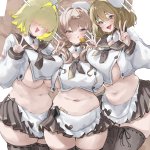 hii motorholic anis nikke bready nikke elegg nikke goddess of victory: nikke highres 3girls apron blonde hair blush breasts brown eyes brown hair brown skirt brown thighhighs cowboy shot hair intakes hair