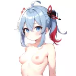 Small Breasts Small Boobs Furina Genshin Impact 1girl Ahoge Blue Eyes Blue Hair Blush Breasts Closed Mouth Collarbone Completely 3591345205