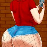 Blonde with a big ass in cropped jean shorts