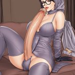 Porn image of glasses braided hair big cock futanari caucasian shaved hijab created by AI