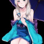dannex009 kagura mobile legends mobile legends: bang bang silver hair absurdres highres 1girl accidental exposure bare shoulders blush breasts closed mouth collarbone covering breasts covering privates deviantart username facebook...