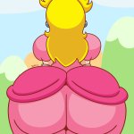 daisy-pink71 princess peach mario series nintendo super mario bros. 1 absurdres highres 1girl artist name ass ass focus blonde hair crown dress earrings from behind huge ass jewelry legs together long dress