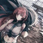 junu jwoo5627 eris greyrat ghislaine dedoldia nina farion mushoku tensei ahoge animal ears bare shoulders belt black hairband breasts crossed bangs gloves hair between eyes hairband large breasts long hair midriff muscular