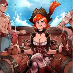 NSFW League of Legends hentai game pirate porn art of big tits oppai babe giving crew hand jobs.