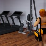 Blonde futanari babe with big tits has fun in the gym