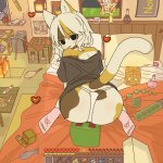 mike no hito cat minecraft creeper minecraft original highres 1girl animal ears ass black shirt blue eyes calico pattern calico cat cat ears cat girl cat tail condom condom wrapper feet flask