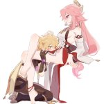 aether and yae miko genshin impact drawn by powu555