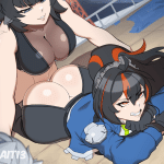 flait13 jane doe zenless zone zero zhu yuan zenless zone zero animated animated gif commentary highres looping animation 1futa 1girl animal ears ass ass ripple black gloves black hair bouncing breasts breasts