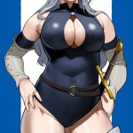 yoshio 55level jericho nanatsu no taizai mokushiroku no yonkishi nanatsu no taizai light blue hair highres 1girl armored boots bare shoulders belt blue hair blue leotard boots breasts cleavage cleavage cutout clothing