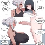 xipa original absurdres commentary request highres korean commentary translation request 1futa 1girl black hair breasts dark-skinned female dark skin erection futa with female futanari grey hair huge breasts korean text large penis