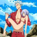 ban nanatsu no taizai jericho nanatsu no taizai nanatsu no taizai screencap silver hair highres 10s 1boy 1girl ass barefoot blue hair breasts carrying closed eyes cloud grabbing another039s breast groping hetero