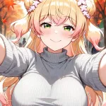 Under Breasts Shadow Her Arm Stretched To Outside Of The Image Gray Vertical Sweater Porno IA