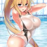 kawai purplrpouni jeanne d039arc fate jeanne d039arc ruler fate jeanne d039arc swimsuit archer second ascension fate fategrand order fate series highres 1girl armpits bare shoulders blue eyes blush breasts...