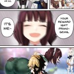 o22no aether genshin impact katheryne genshin impact paimon genshin impact genshin impact silver hair highres 1boy 2girls ass blonde hair blue eyes blunt bangs blush breasts brown hair carrying carrying