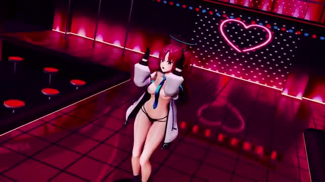 Blue Archive Hayase Yuuka Half Nude No Bra Dance Queencard Hentai MMD 3D Red Hair