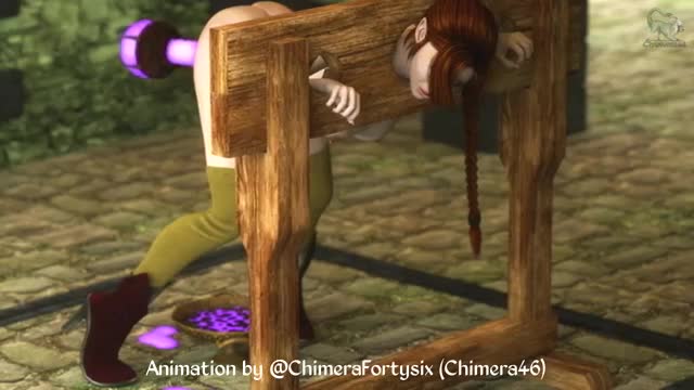 Busty Elf in Stocks Fucked By Magic Orb Thingy