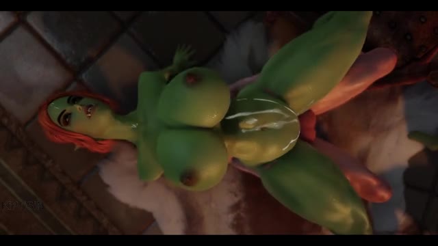 Futanari Brunette Fucks three Orc Girls and fills their Stomachs