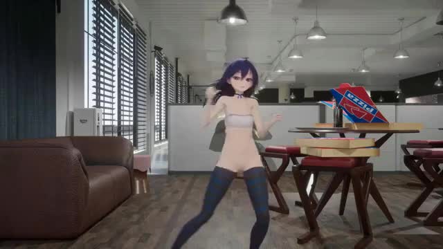 Hentai MMD Dance Undress 3D Nude Dark Girl Small Tits Marshall Maximizer Blue Hair
