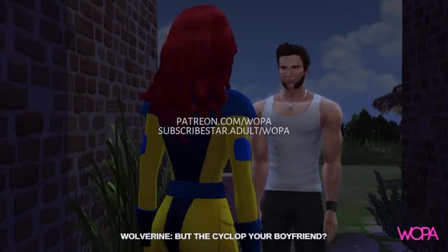 Jean Gray cheating on Cyclops with Wolverine in an alley