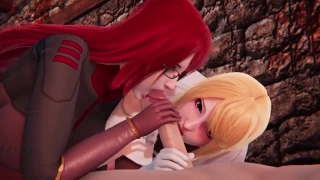 Redhead and Blonde babes took care of a young guy