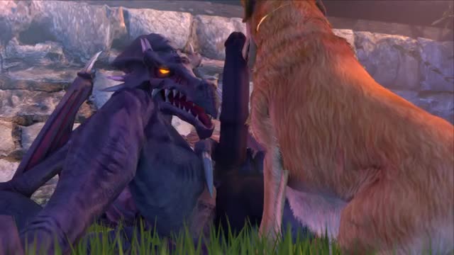 Ridley gets a lickjob from a labrador in an alleyway