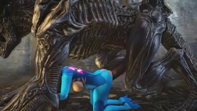 Samus Aran wrecked by Xenomorph Alien