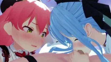 Suisei sucking on Fubuki 『Suzutaro3D』