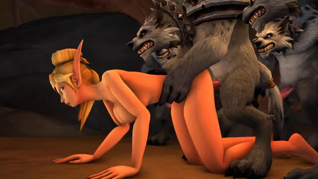 Blood elf gets fucked by gnolls in a cave