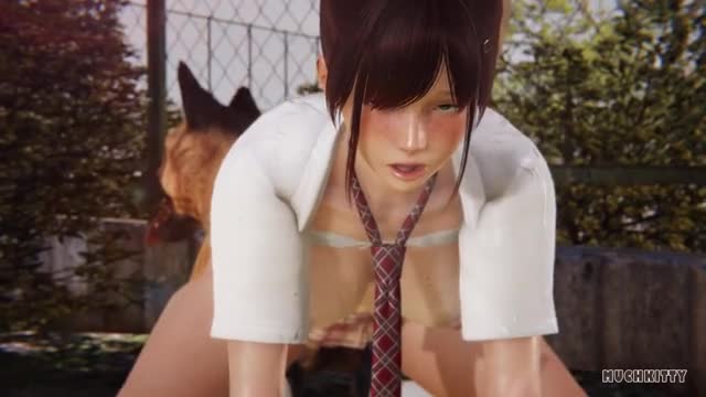 Dog cock makes schoolgirl moan on the schoolyard