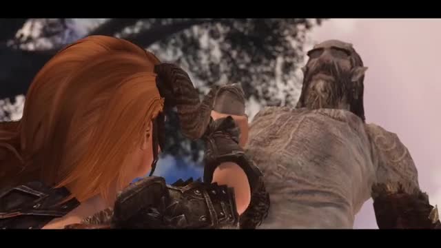 Female Dragonborn Fights a Giant (EDIT)